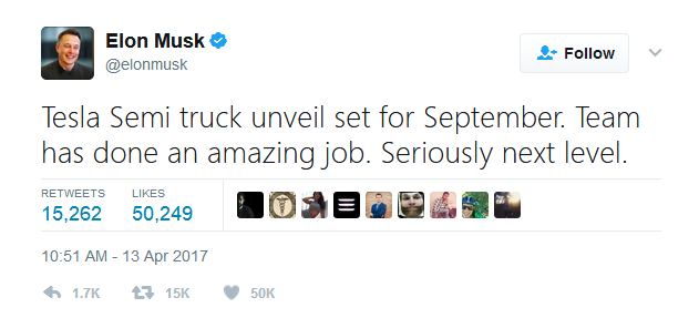 Tweet: Elon Musk Elektro-Transporter 